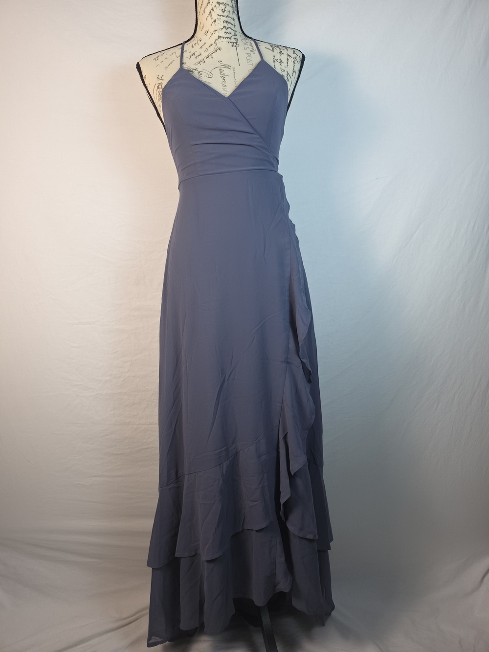 Lulus Stylish Grace Navy Blue Backless Lace-Up Ruffled Maxi Dress - XS